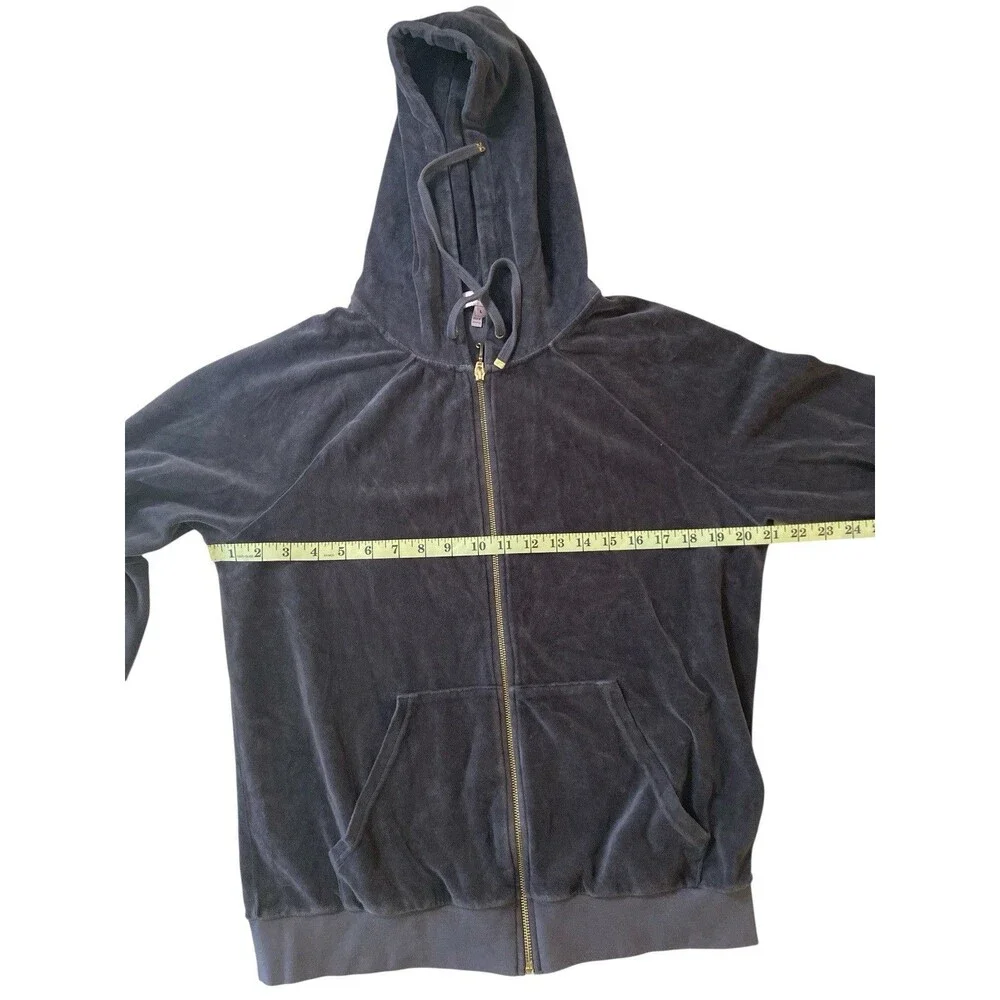 Juicy Couture‎ Women’s Velour Tracksuit Set Black Hoodie Pants Size L Vintage - Picture 4 of 16